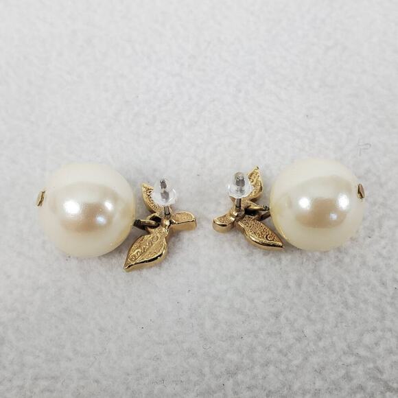 Vintage Avon Signed Gold-tone & Faux Pearl Post Earrings - Picture 3 of 5